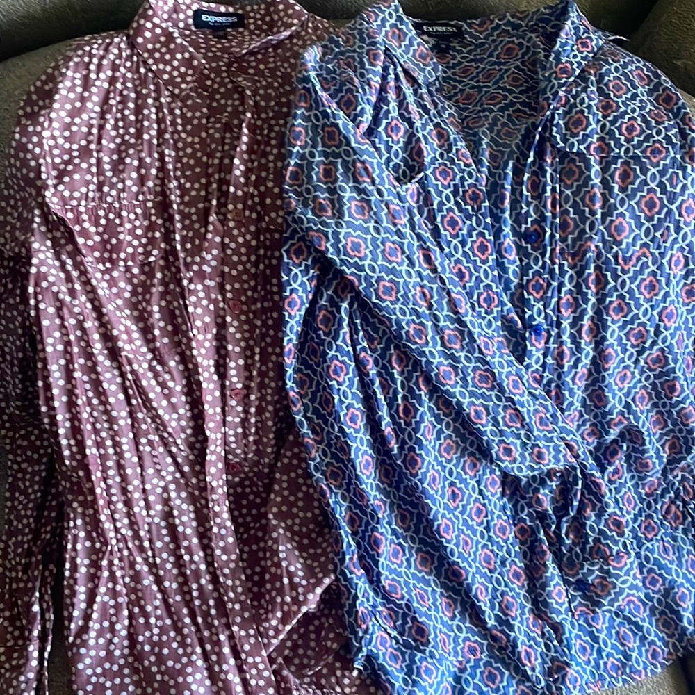 Express dress shirts (2) - color maroon and multi color blue - Size XS worn once